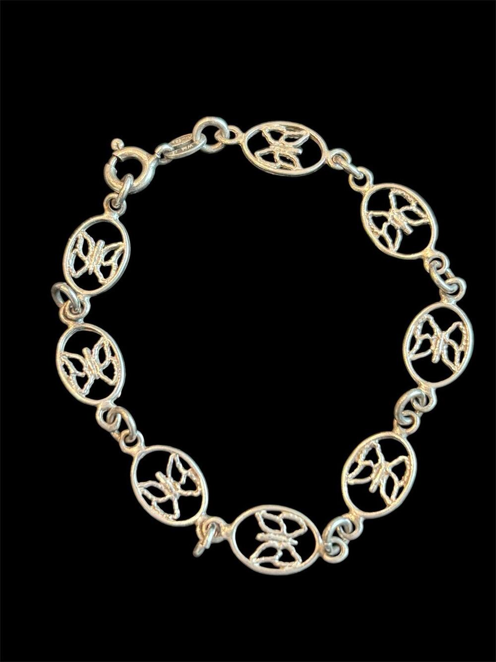Vtg Sterling Silver 6.5” Butterfly Link Italian Bracelet 925